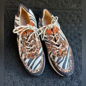 Oasis Women's Zebra & Leopard Print Athletic Sneakers with Orange Accents